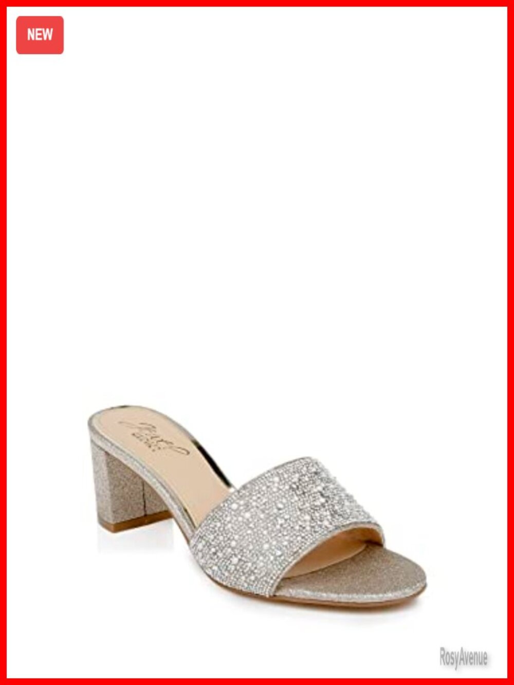 Glitter Block Heel Mules Leather Slingback Open Toe Padded Slip On